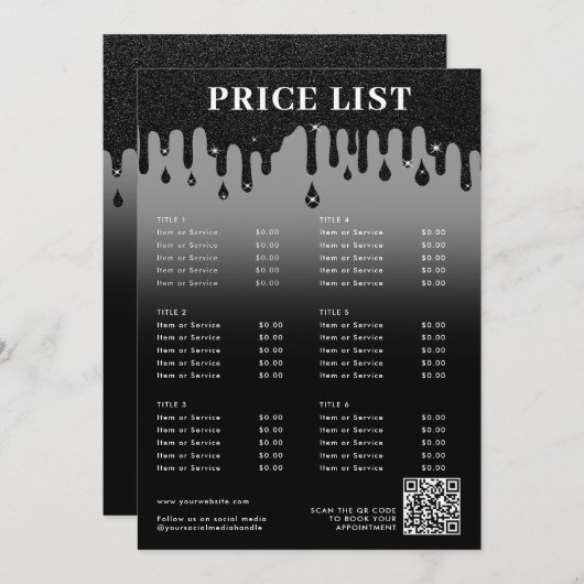 Menü "Minimalistisch Beauty Price List" für den Bl (Vorne/Hinten)