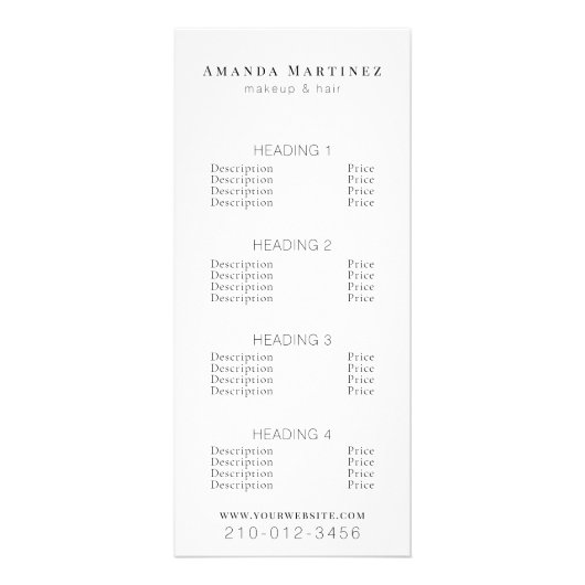 Menü "Minimalistisch White Salon Price List" (Vorne)