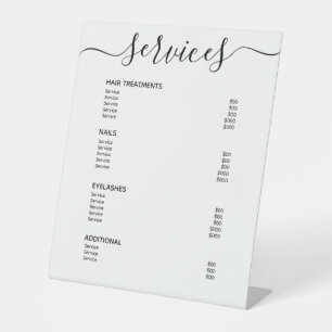Menü "Modern White Hair Stylist Price List" Sockelschild