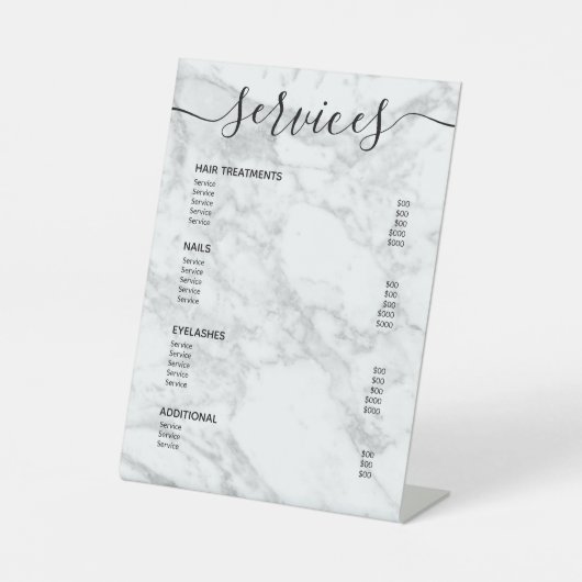 Menü "Modern White Marble Salon Price List" Sockelschild (Vorderseite)