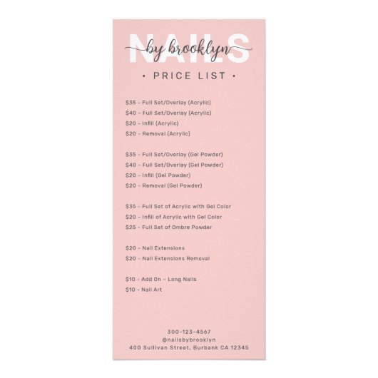 Menü "Nail Salon Price List Services" (Vorne)