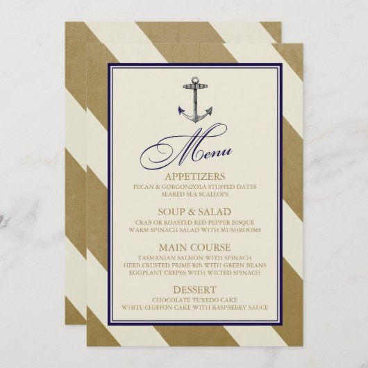 Menü "Nautic Navy & Gold" Menükarte (Vorne/Hinten)