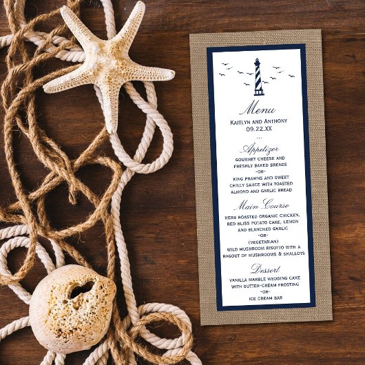 Menü "Nautical Lighthouse Burlap Wedding Collectio