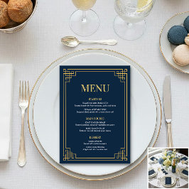 Menü Navy Gold 80. Geburtstags-Dinnerparty Menükarte
