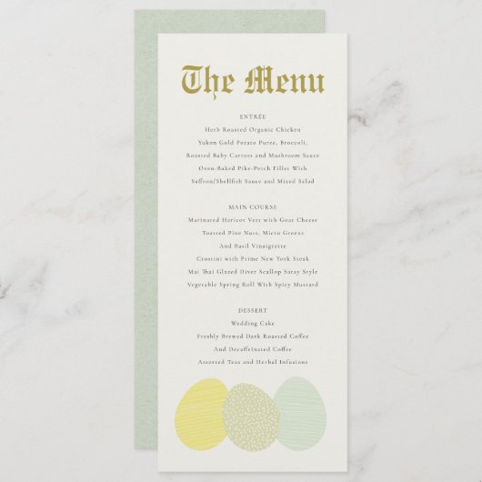 MENÜ "niedliche SOFT SUBTLE" PASTEL EASTER EGGS Menükarte (Vorne/Hinten)