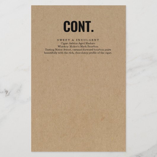 Menü "Paarung von Zigarren und Whiskeys" (Rückseite)