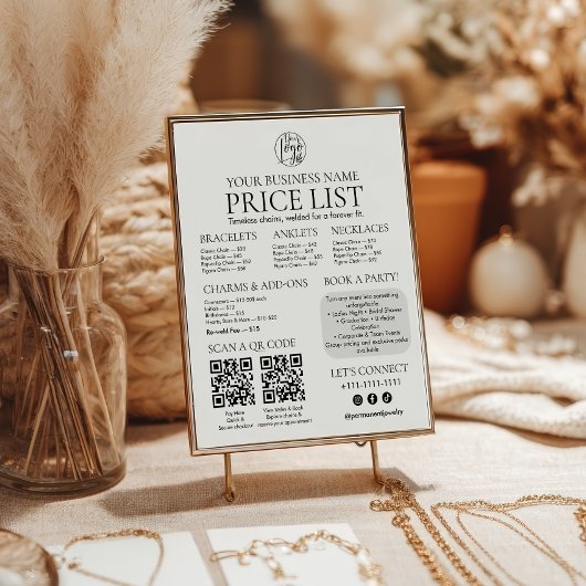 Menü "Permanent Juwelier Display Price List QR cod Poster