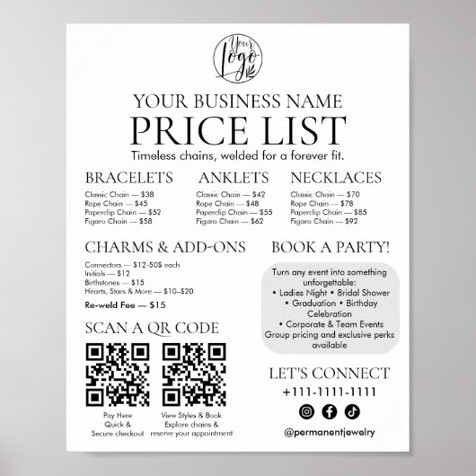 Menü "Permanent Juwelier Display Price List QR cod Poster (Vorne)