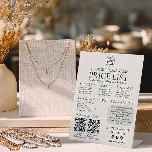 Menü "Permanent Juwelier Display Price List QR cod Sockelschild