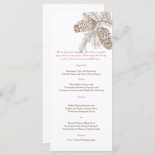 Menü "Pine Cone Nature Wedding" Menükarte (Vorne/Hinten)
