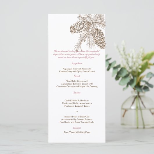 Menü "Pine Cone Nature Wedding" Menükarte (Stehend Vorderseite)