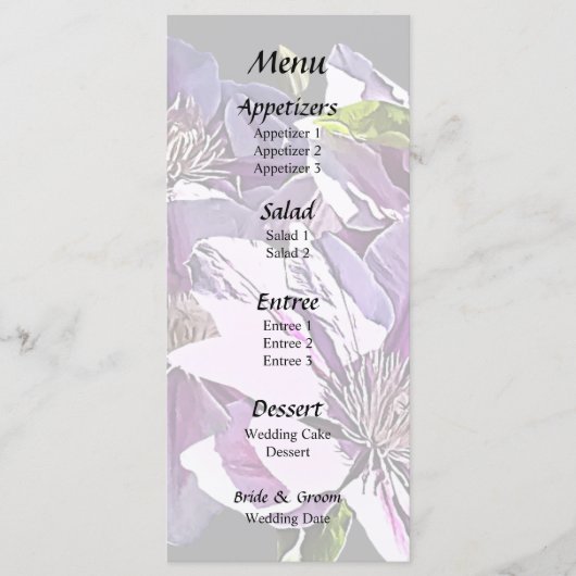 Menü "Pink Clematis" Menükarte (Vorderseite)