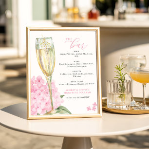 Menü "Pink Hydrangeas & Gold Glass Bar" Poster