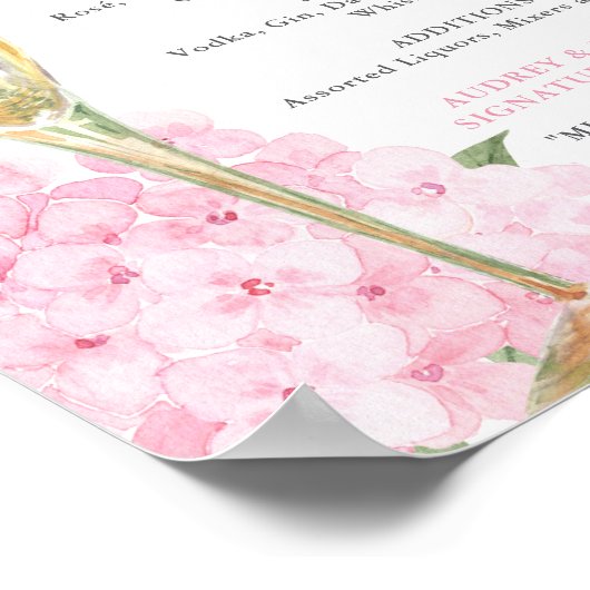 Menü "Pink Hydrangeas & Gold Glass Bar" Poster (Ecke)