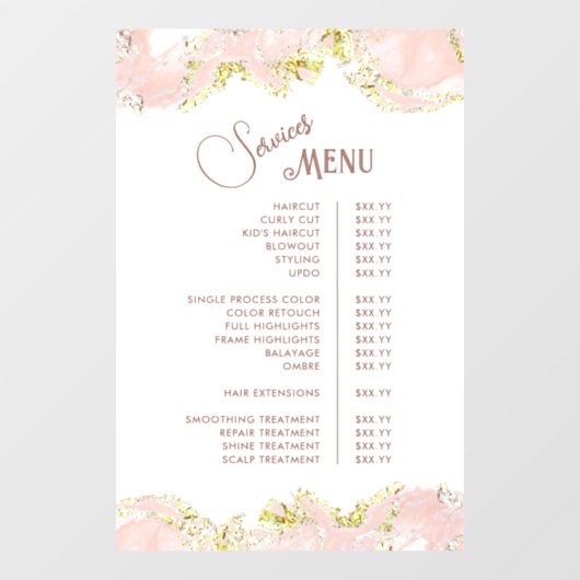 Menü "Pink Marble Design Services" Fensteraufkleber (Blatt)