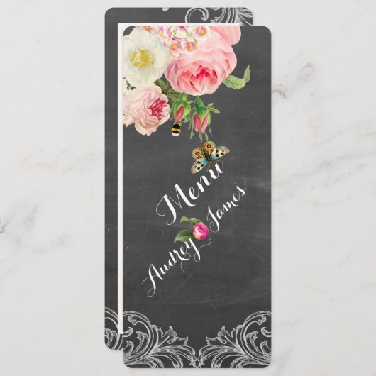 Menü "PixDezines Chalkboard/Vintage Rose" Menükarte (Vorne/Hinten)