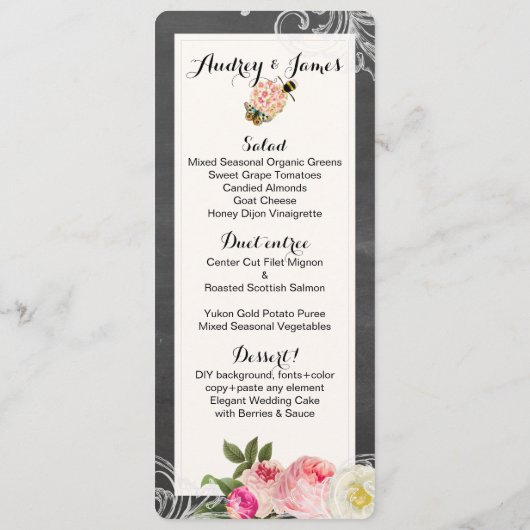 Menü "PixDezines Chalkboard/Vintage Rose" Menükarte (Rückseite)