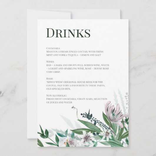 Menü Poets Garden, Wild Bouquet Einladung (Rückseite)