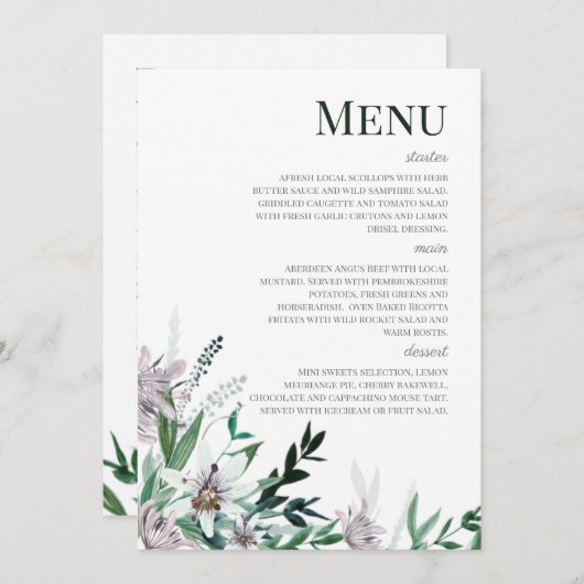 Menü Poets Garden, Wild Bouquet Einladung (Vorne/Hinten)