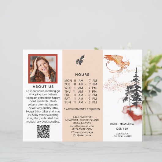 *~* Menü Preis QR Foto Trifold Broschüre PHOENIX (Stehend Vorderseite)