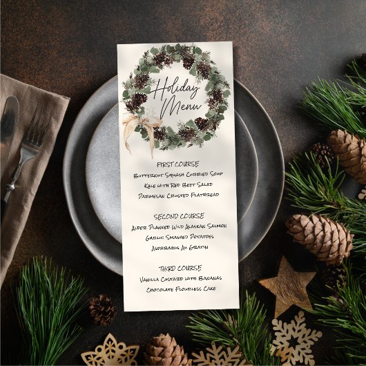 Menü "Printed Wreath Holiday" Einladung