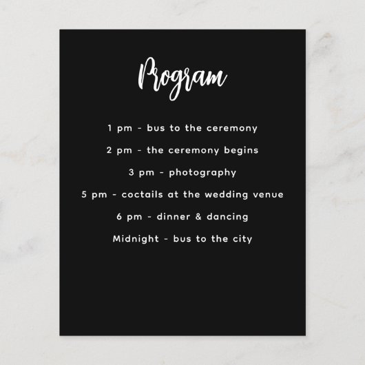 Menü-Programm Schwarz-weiß (Rückseite)