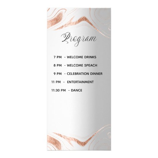 Menü Programm Silberne Rose Goldmarmor Hochzeit (Hinten)