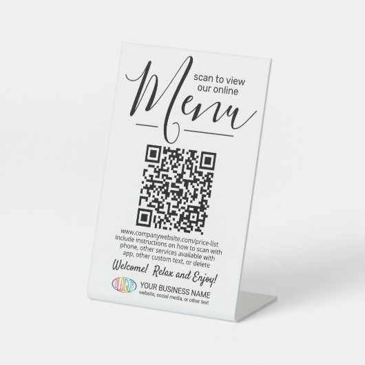 Menü QR Code Generator & Business Logo White Sockelschild (Vorderseite)