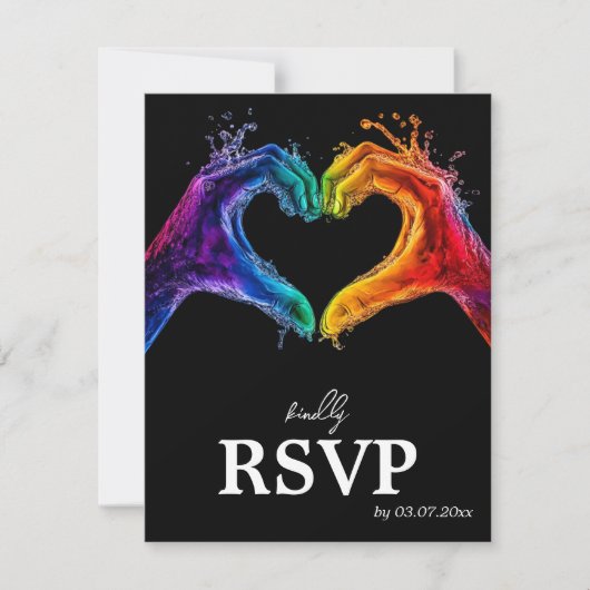 🌈❤️MENU +QR Heart of Pride wedding RSVP Karte (Vorderseite)