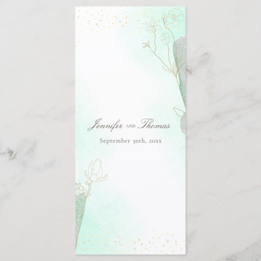 Menü "Radiant Mint Green Botanical Glitzer Wedding Menükarte (Rückseite)