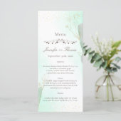 Menü "Radiant Mint Green Botanical Glitzer Wedding Menükarte (Stehend Vorderseite)