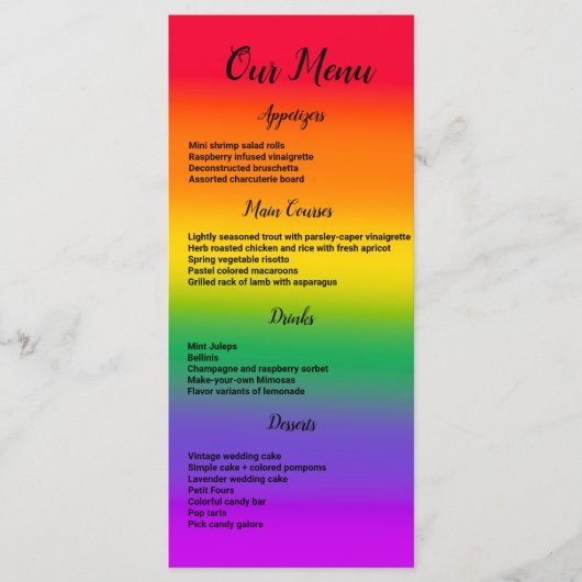 Menü "Rainbow Gay Pride" Menükarte (Vorderseite)