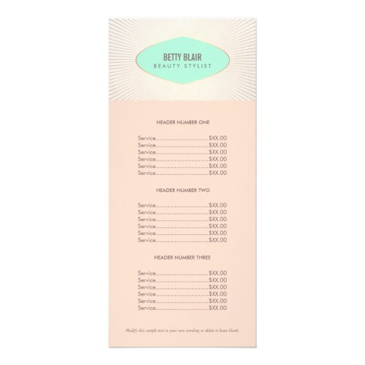 Menü "Retro Turquoise and Peach Price List" (Vorne)