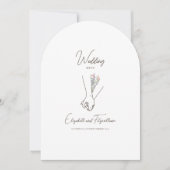 Menü "Romantic Line Art Couple Holding Hands Blume Einladung (Vorderseite)