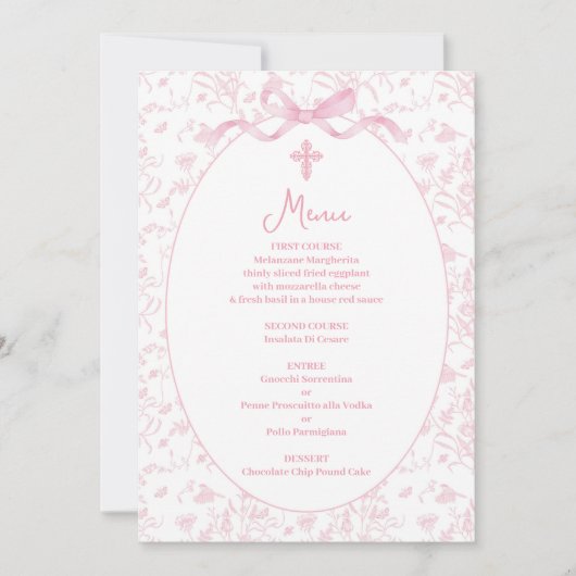 Menü Rosa Toile Einladung (Vorderseite)