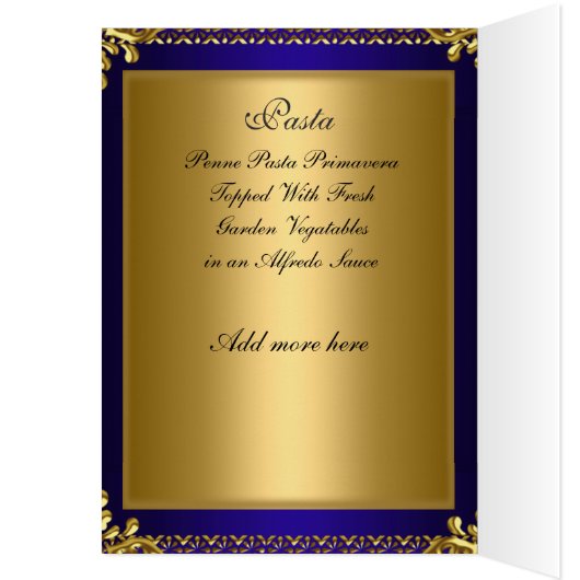 Menü "Royal Blue Gold Table Placement Card" (Innen (Links))