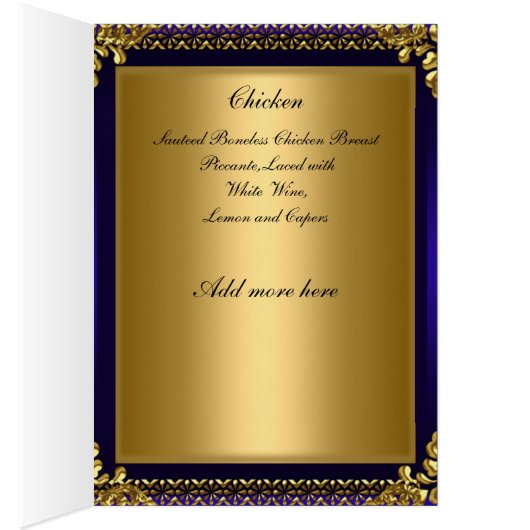 Menü "Royal Blue Gold Table Placement Card" (Innen (Rechts))