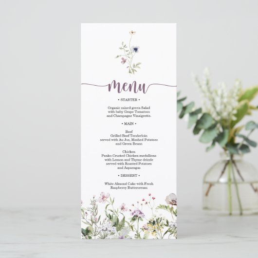 Menü "Rustikale Wildblume Brautparty" Menükarte (Stehend Vorderseite)