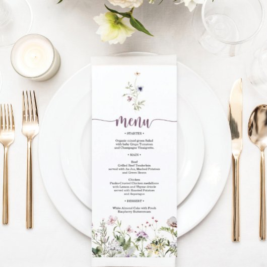 Menü "Rustikale Wildblume Brautparty" Menükarte