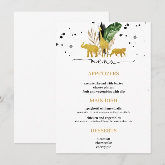 Menü "Safari Gold Animals" Menükarte (Vorne/Hinten)