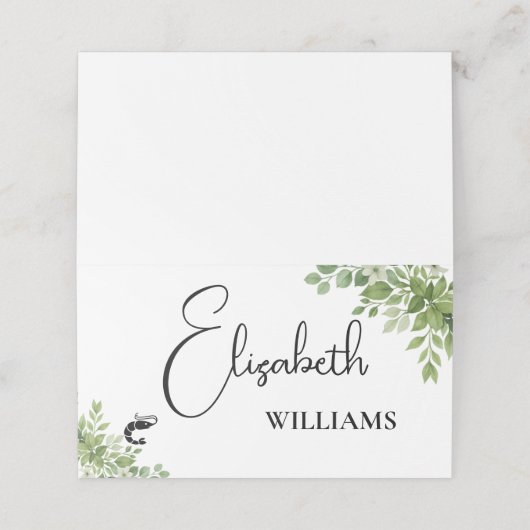 Menü "Sage Green Blätter Shrimp" Hochzeitskarten (Außenseite Aufgefaltet)