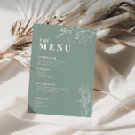 Menü "Sage Green Boho Wedding" mit Blumengrafiken Menükarte<br><div class="desc">Dieses Menü zeichnet sich durch boho Stil, Blumenkunst und schlaue grüne Farbe aus, mit einer Mischung verschiedener Schriftart Stile, oft in verschiedenen Größen, um ein einzigartiges, eklektisches Aussehen zu schaffen, das diese Menüs zu einer natürlichen Ästhetik macht. Auf hochwertigen Kartons gedruckt, werden sie Ihre Gäste sicher beeindrucken und den Ton...</div>