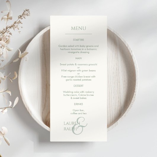 Menü "Sage Green & Ivory Mit Monogramm Wedding" Programm