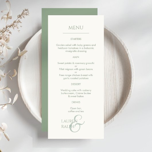 Menü "Sage Green & Ivory Mit Monogramm Wedding" Programm