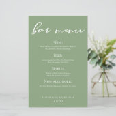 Menü "Sage Green Wedding Bar" mit weißer Typografi (Stehend Vorderseite)