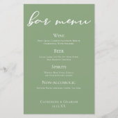 Menü "Sage Green Wedding Bar" mit weißer Typografi (Vorderseite)