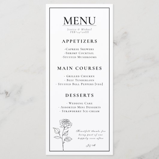 Menü + schöner Text Zeitlos Blühen Menükarte (Vorderseite)