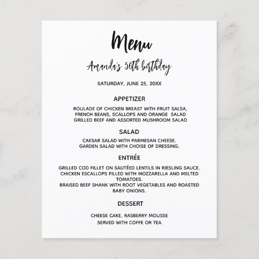 Menü Schwarz benutzerdefiniertes Party-Farbbudget (Vorne)