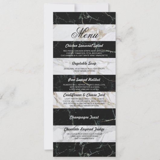 Menü Schwarz/Weiß Marmor Hochzeitskarte Einladung (Vorderseite)