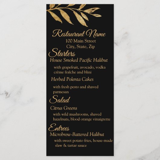 Menü "Schwarze und goldene Blätter" Menükarte (Vorderseite)